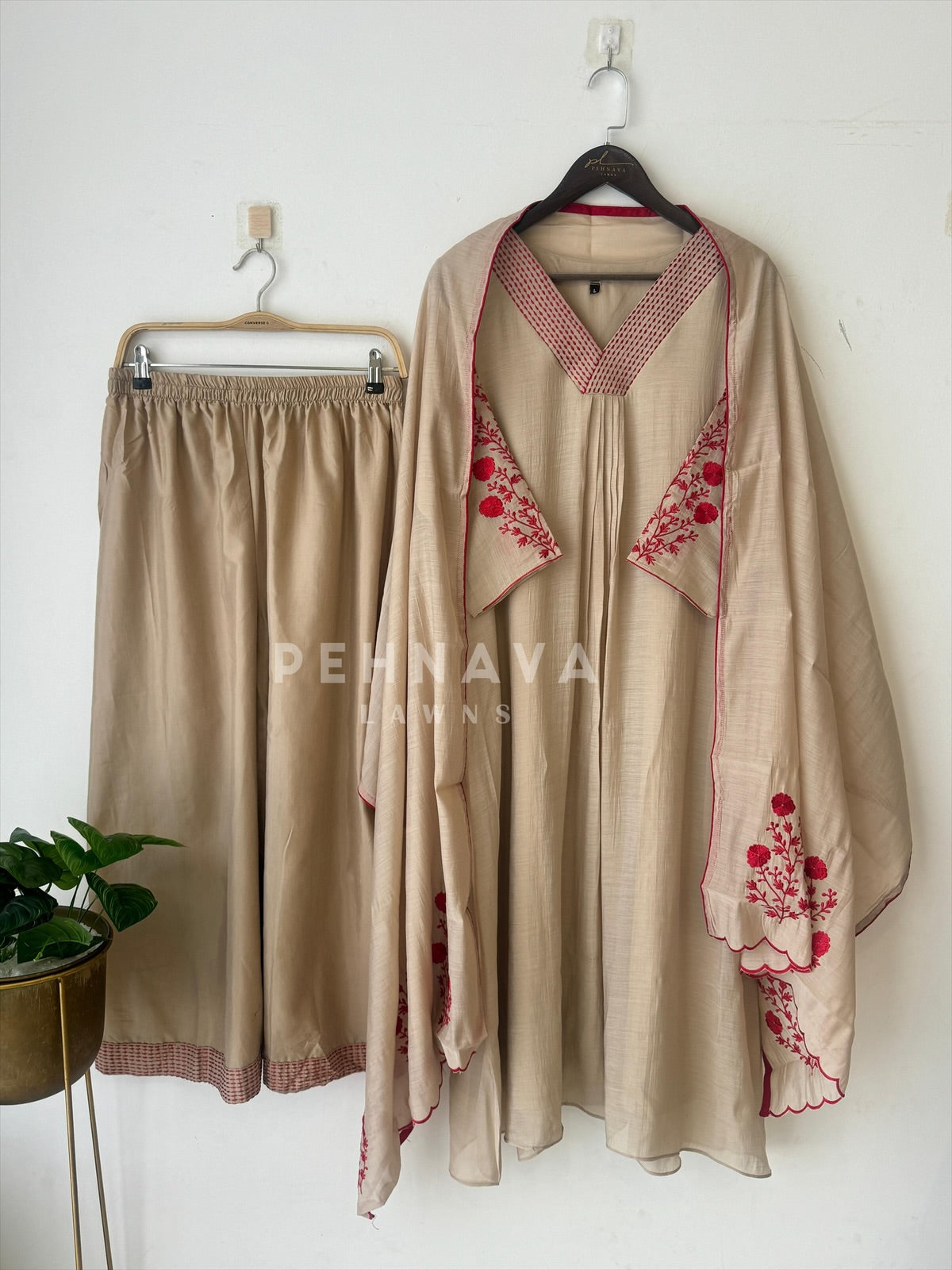 Chanderi Floral Embroidered A-line Suit