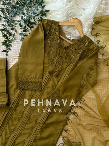 Designer Tunic Dress with embroidered organza Dupatta