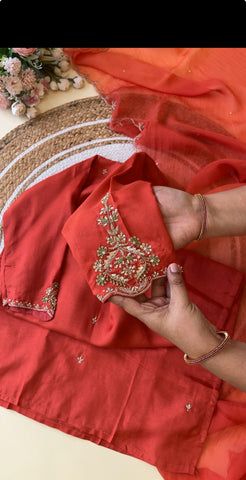 Russian silk suit with ombre scallop dupatta-8650