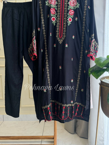 Semistitched Rayon Embroidered Suit