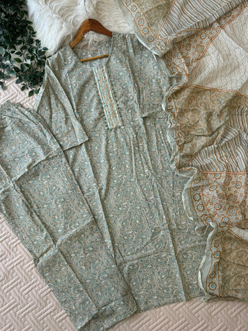 Pure Cotton 3 Piece Suit- Blue