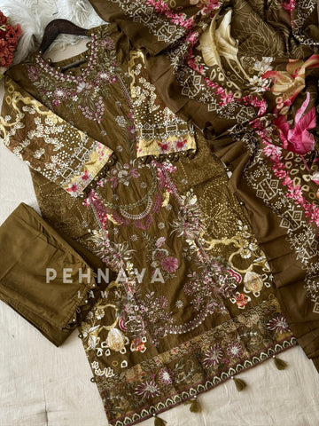 Floral Embroidered Cotton Suit-4107 - Pehnava Lawns
