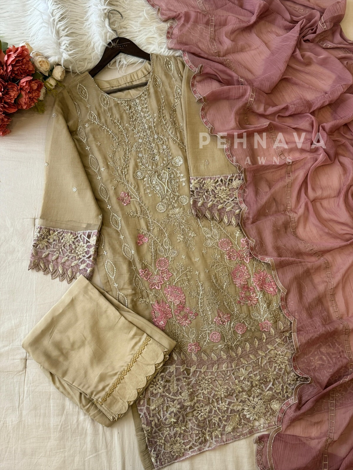 Floral Embroidered Chiffon Suit 6454 - Pehnava Lawns