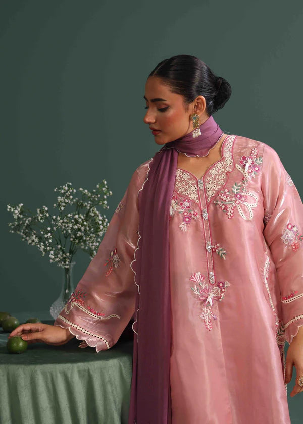 Luxurious sheesha silk embroidered suit-opaline