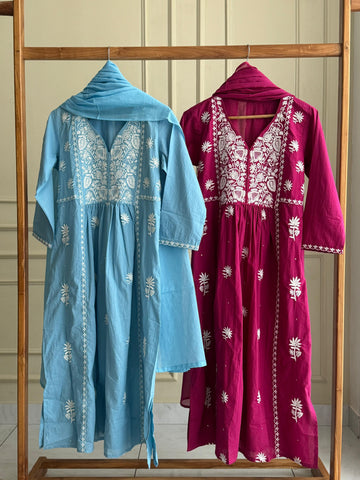 Pure cotton floral embroidered suit