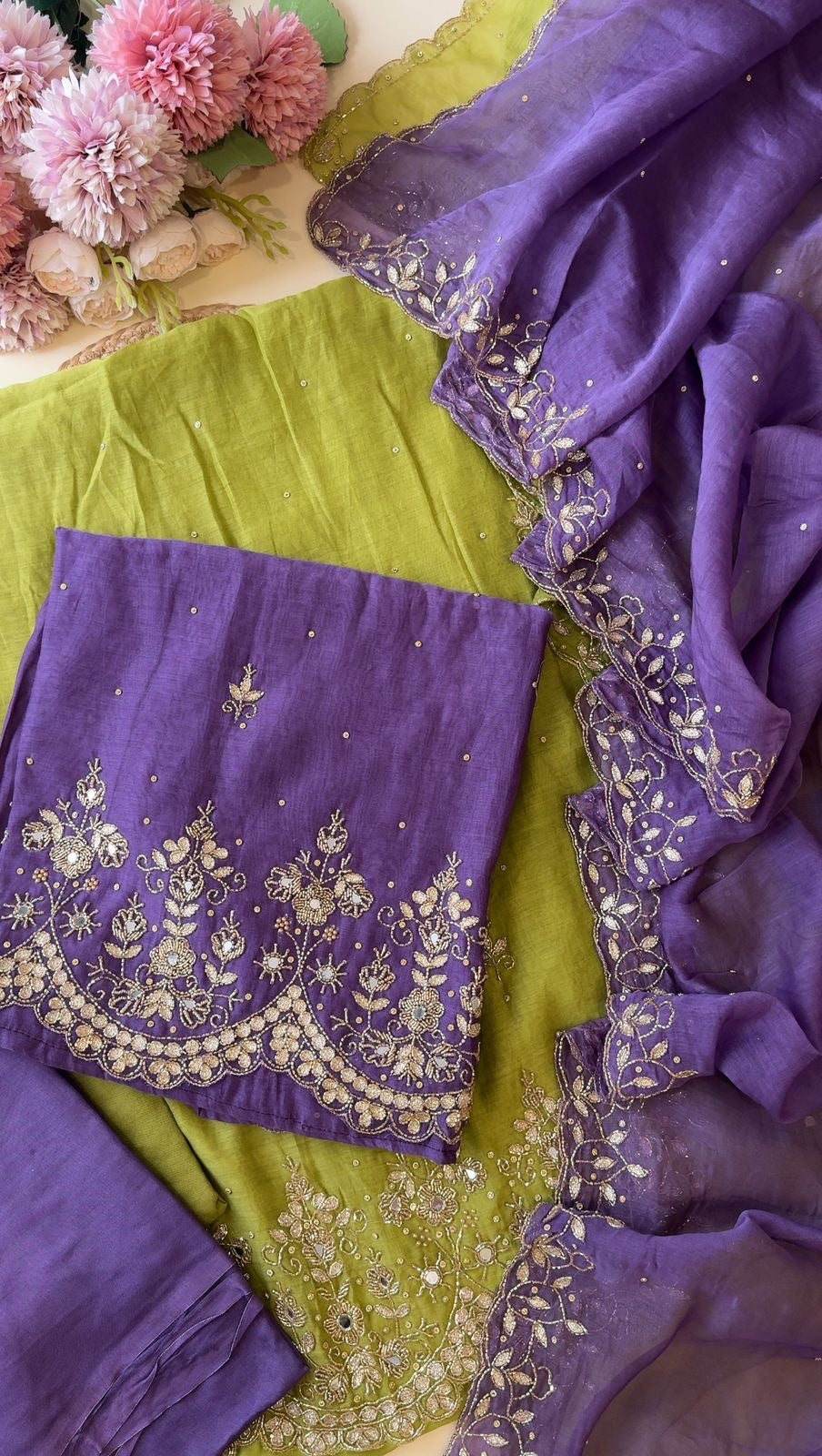 Pure Mulchandheri handworked Un-stitched suit-1628