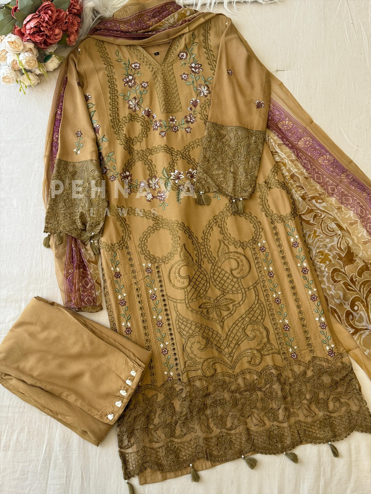 Semi-stitched Embroidered Rayon Suit 1453 - Pehnava Lawns