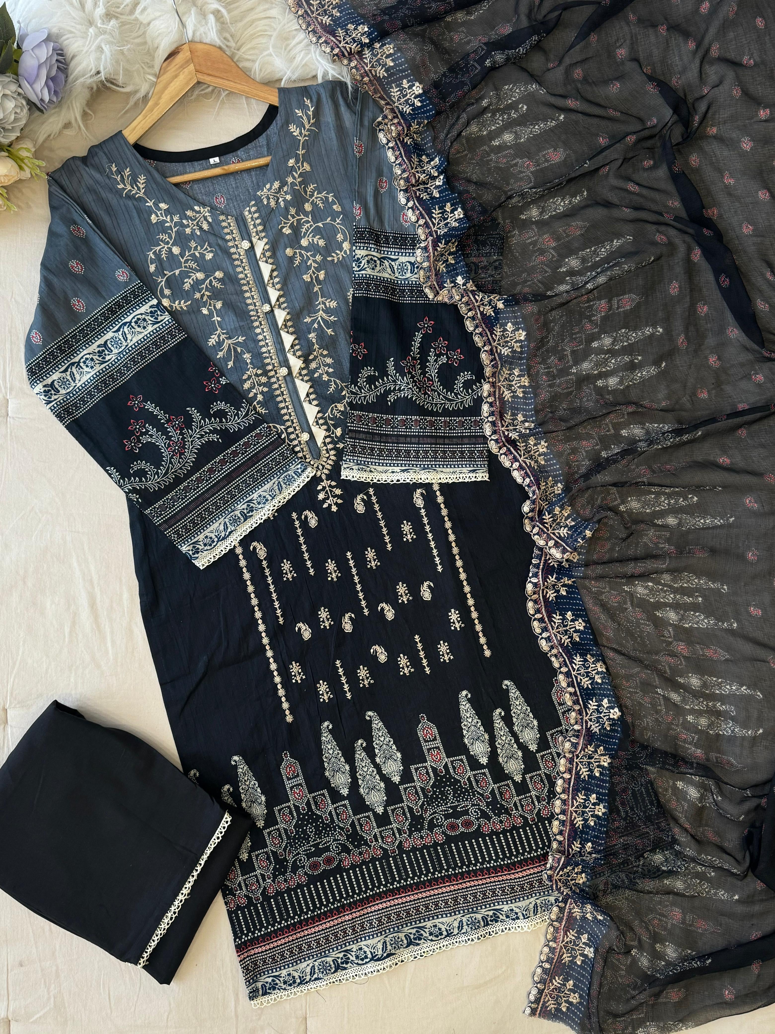 Black Mirage Embroidered Suit Set