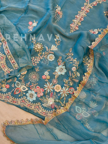 Organza Tissue Handworked Suit - Pehnava Lawns