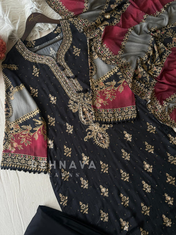 Black premium muslin suit-KT-319 A - Pehnava Lawns