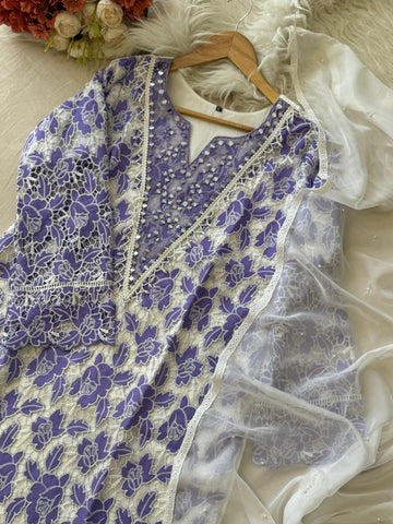 Glamorous Cutwork Suit Ft. Organza Dupata