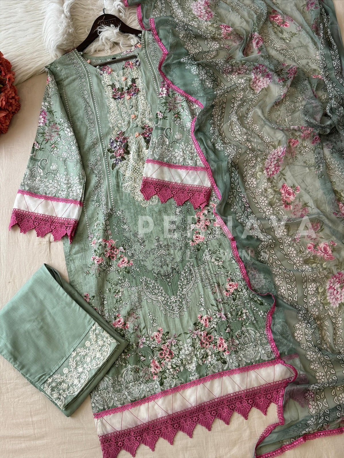 Cotton Lace Detail Suit Set-1487