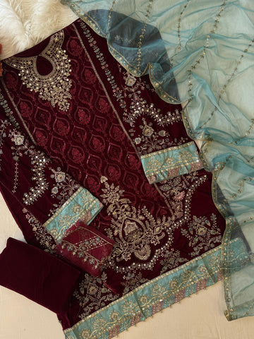 Party wear Velvet Semistitched Suit