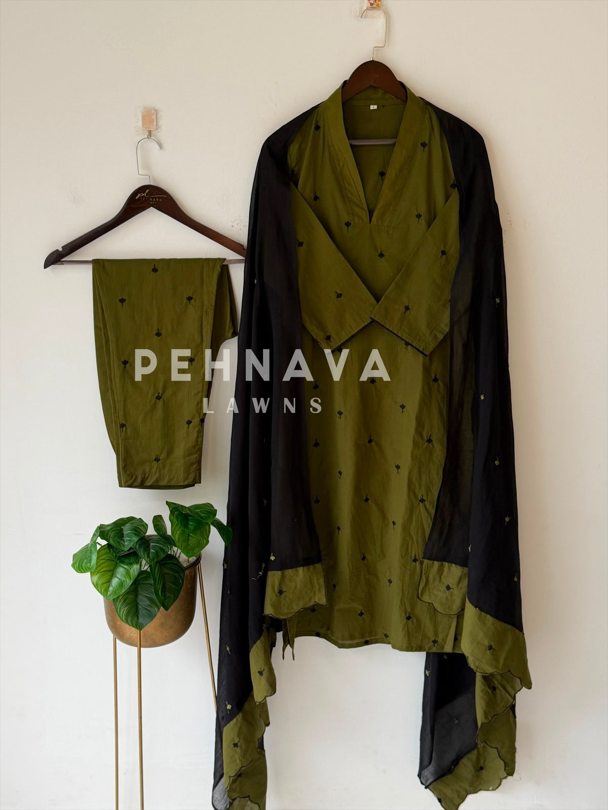 V-Neck Embroidered Cotton Suit