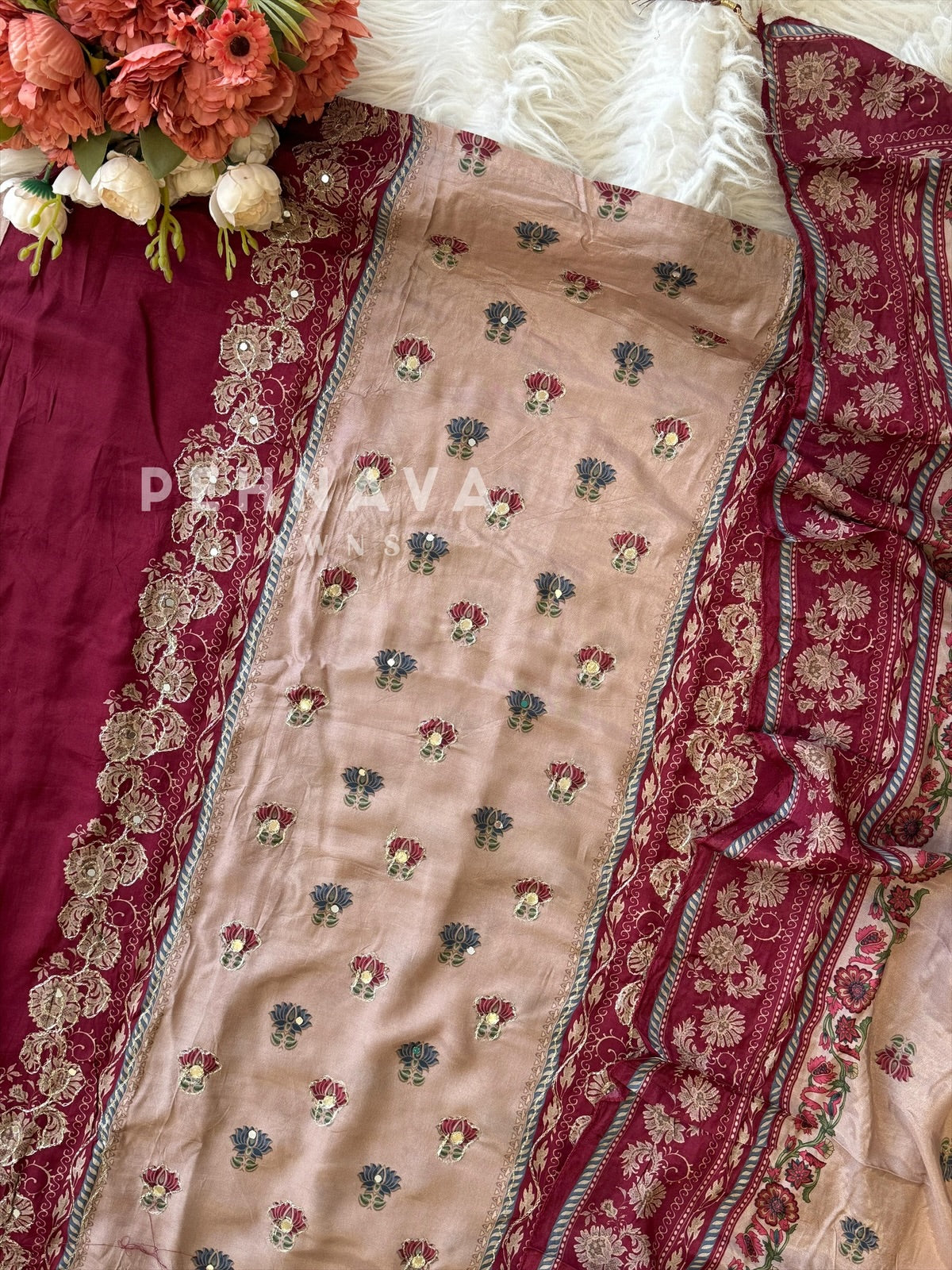 Muslin Unstitched Suit-352B - Pehnava Lawns