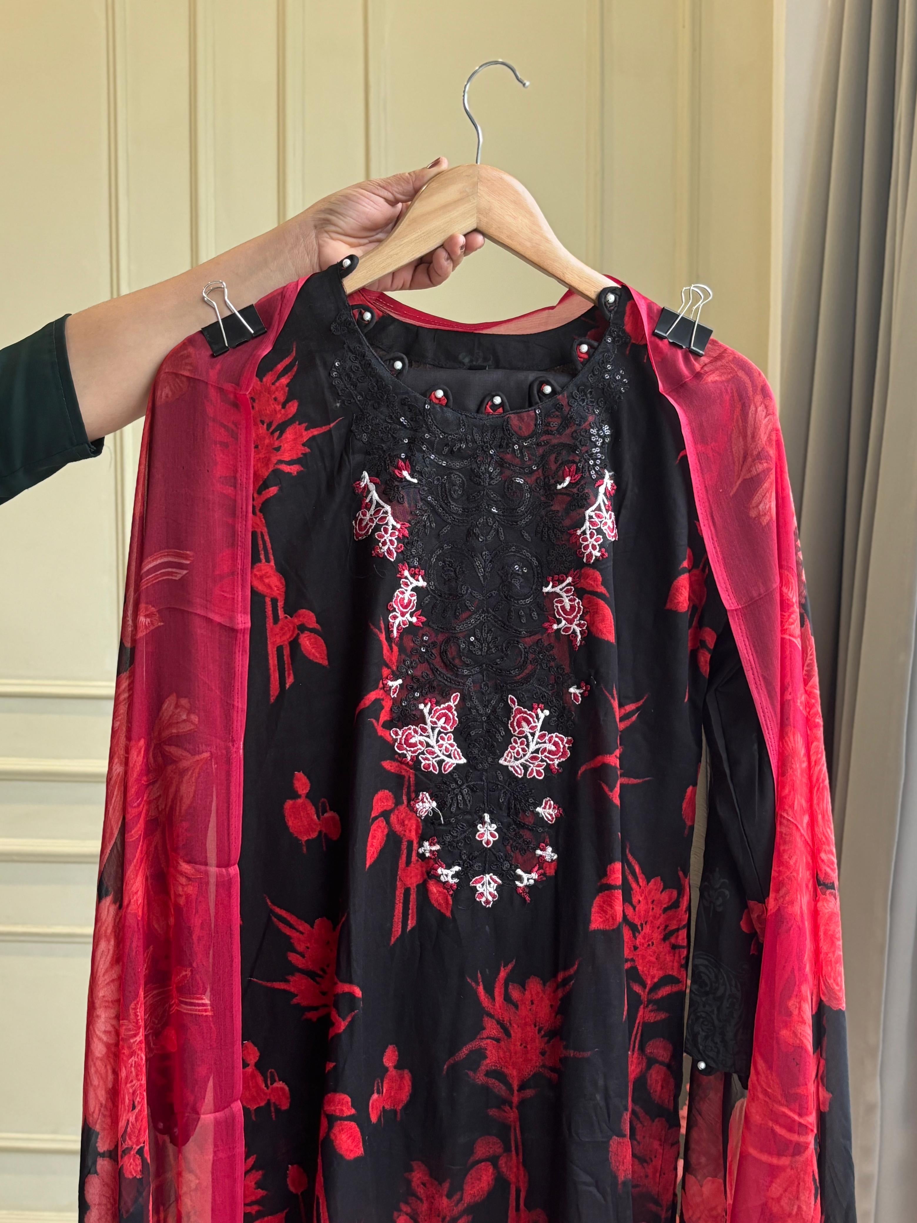 Red&Black Casual Pakistani Suit