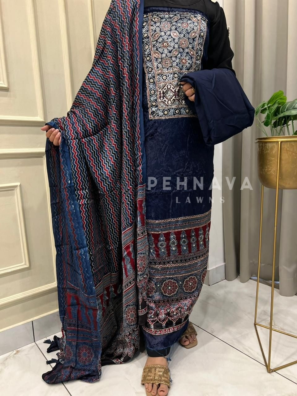Velvet Touch Ajrakh Suit - Pehnava Lawns