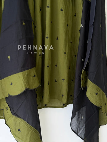 Women's V-Neck Embroidered Cotton Suit Set with Dupatta | Style | Pehnava