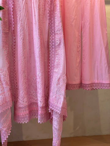 Azzal luxurious stitched embroidered suit - CORAL - Pehnava Lawns