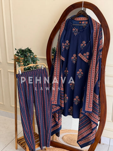 Floral Block Print Suit Set-18193