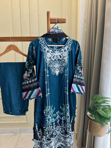 Navy Blue Printed Modern Pakistani Suit-7