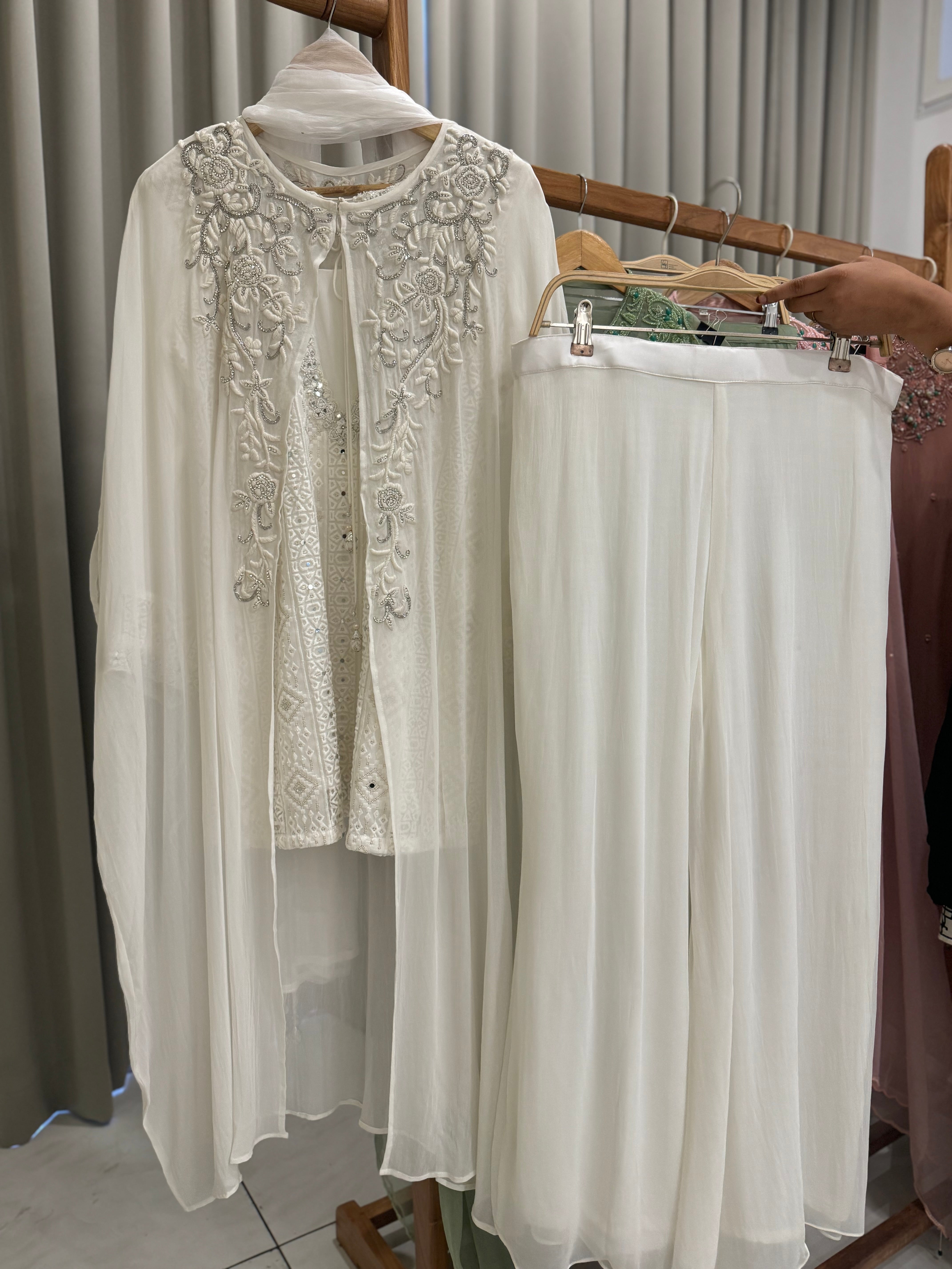 Premium Chiffon handworked jacket style suit-white 10512