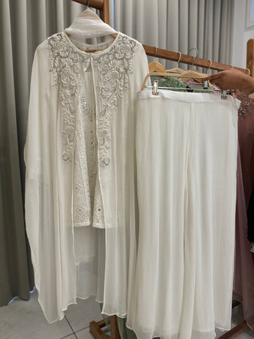 Premium Chiffon handworked jacket style suit-white 10512