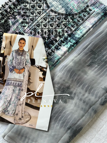 Self embroidered suit wirh embroidered chiffon dupatta-32201