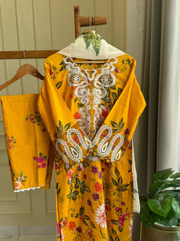 Yellow Vibrant Floral Suit-2006