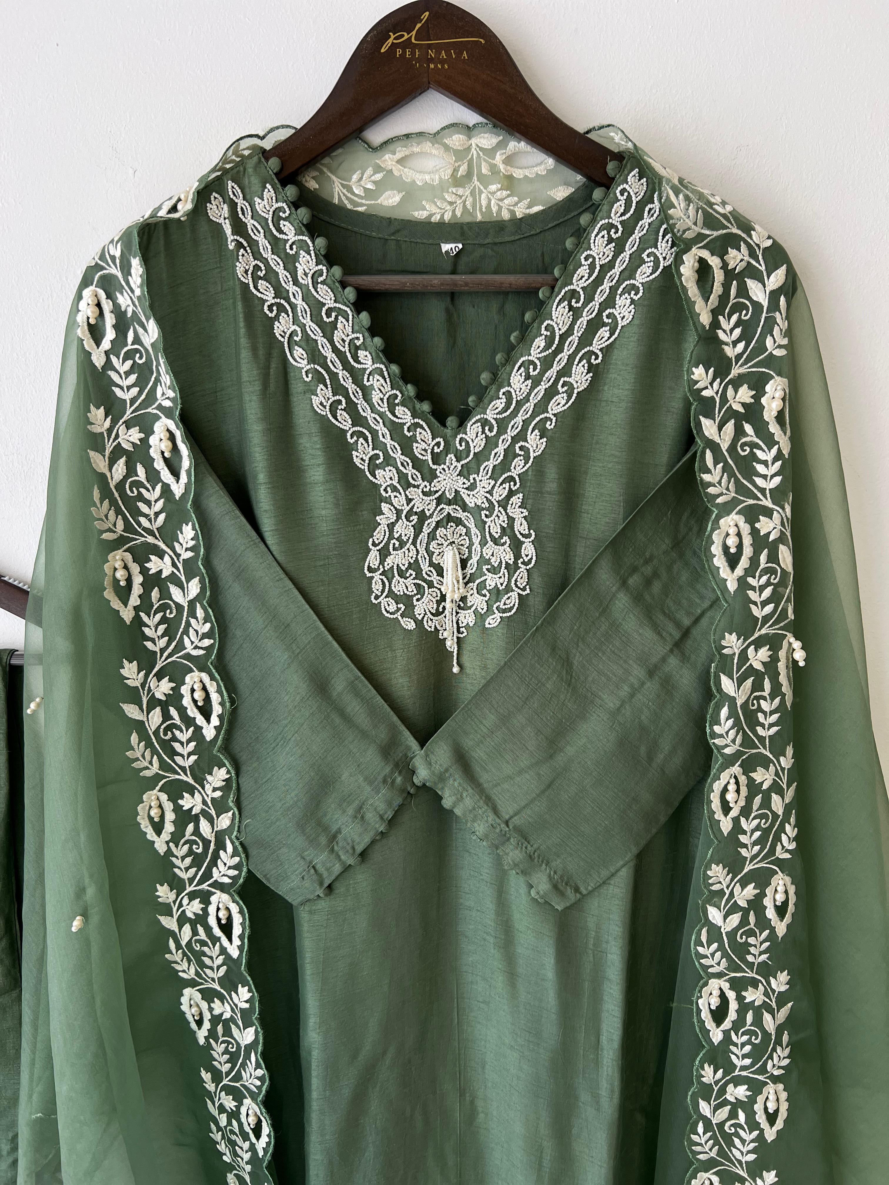 Dola silk ready to wear suit with neck detailing-color options available - Pehnava Lawns