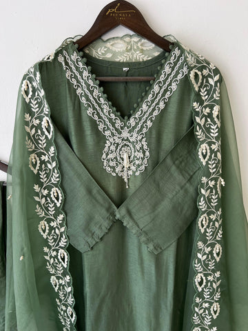 Dola silk ready to wear suit with neck detailing-color options available - Pehnava Lawns