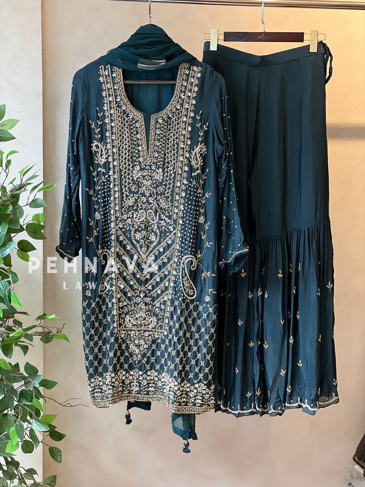 Heavily Handworked Sharara with Pure Chiffon Dupata