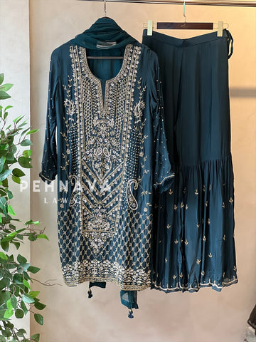 Heavily Handworked Sharara with Pure Chiffon Dupata