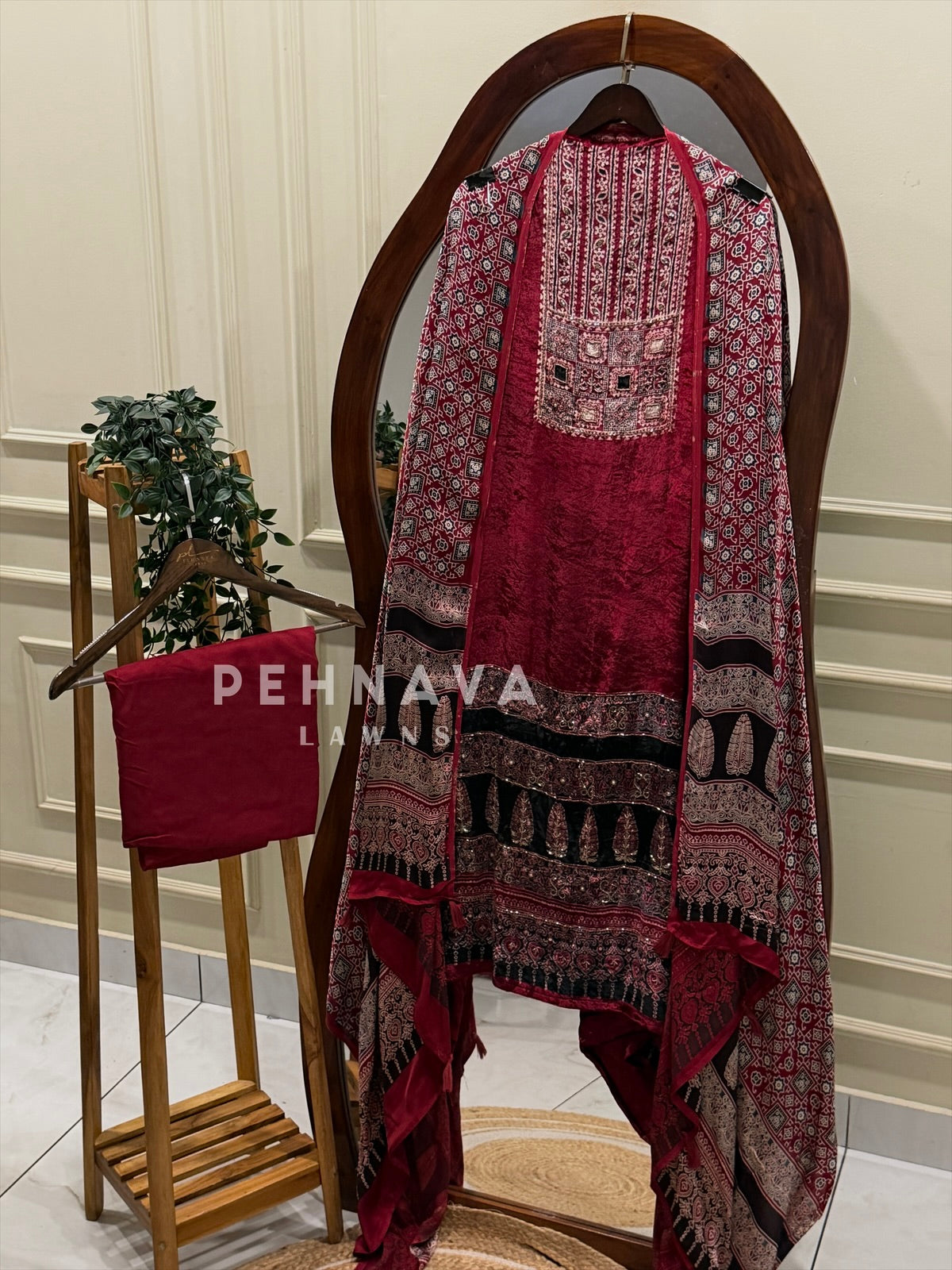 Velvet Ajrakh Printed Unstitched Suit 298