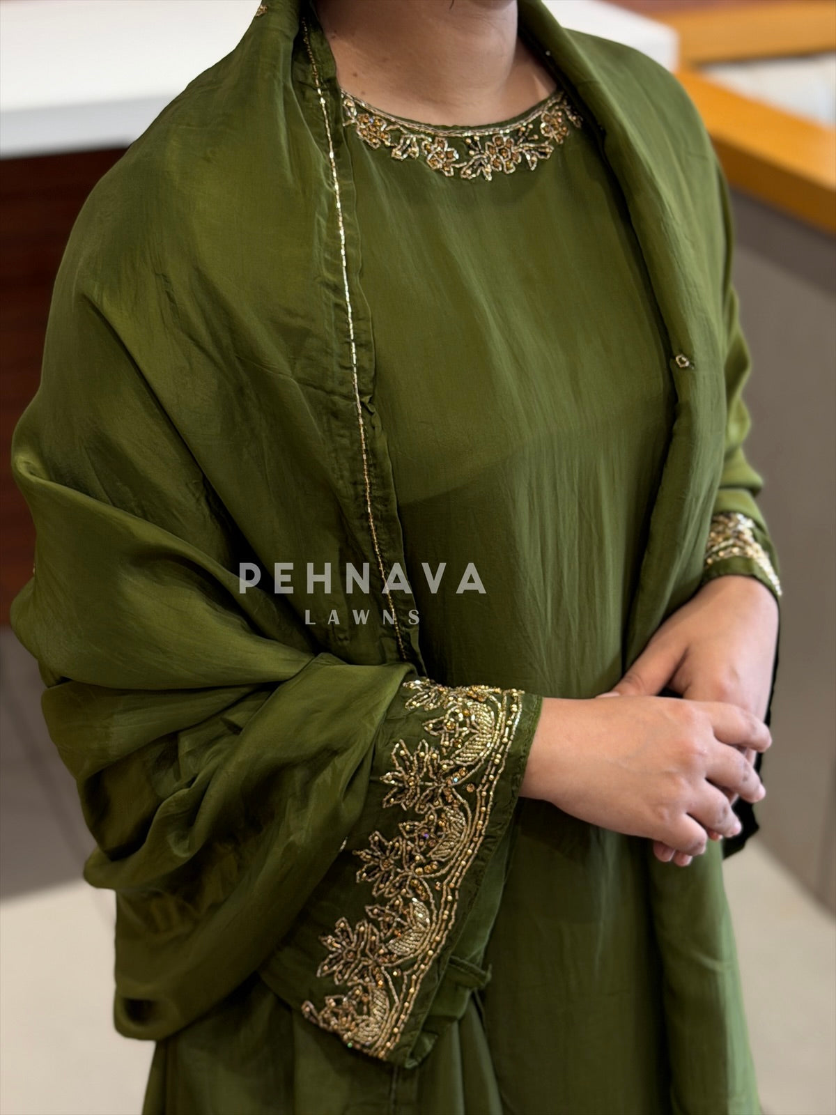 Bell sleeve Handworked Ensemble H-367 - Pehnava Lawns