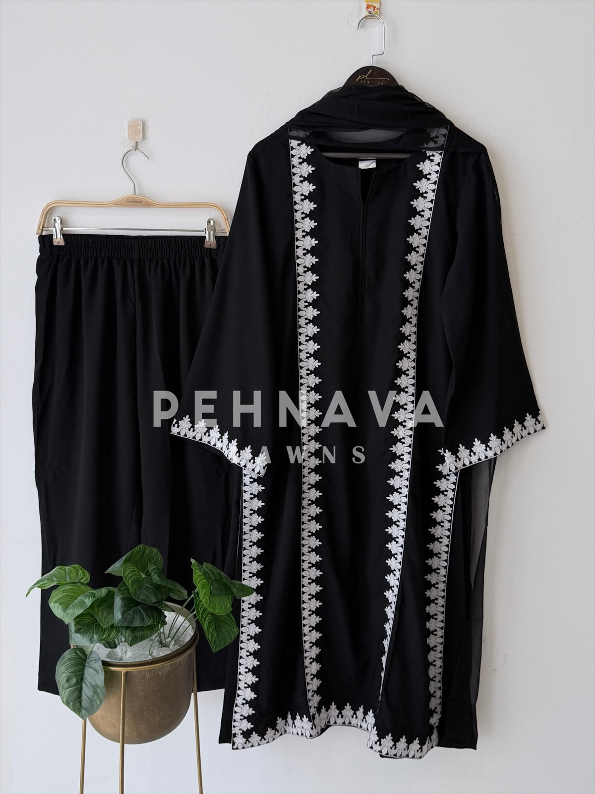 Elegant Black Embroidered Suit- J7110