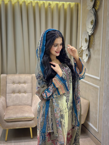Intricate Floral Charmed Suit-Blue(3525)