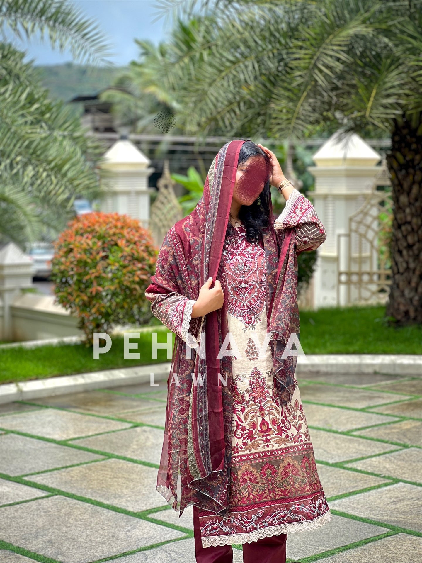 Modern Red Cotton Suit-1287c