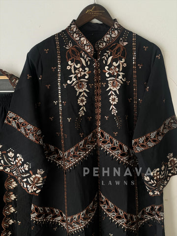 Pakistani jacket style cutwork suit