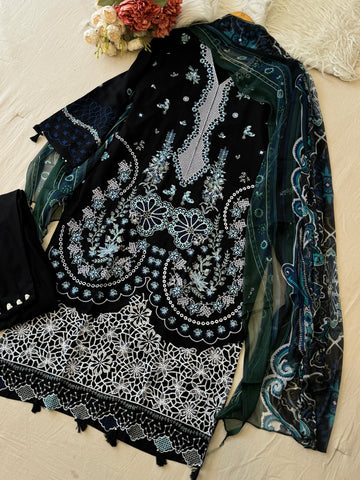 Black Ready to Wear Embroidered Rayon Suit - Pehnava Lawns