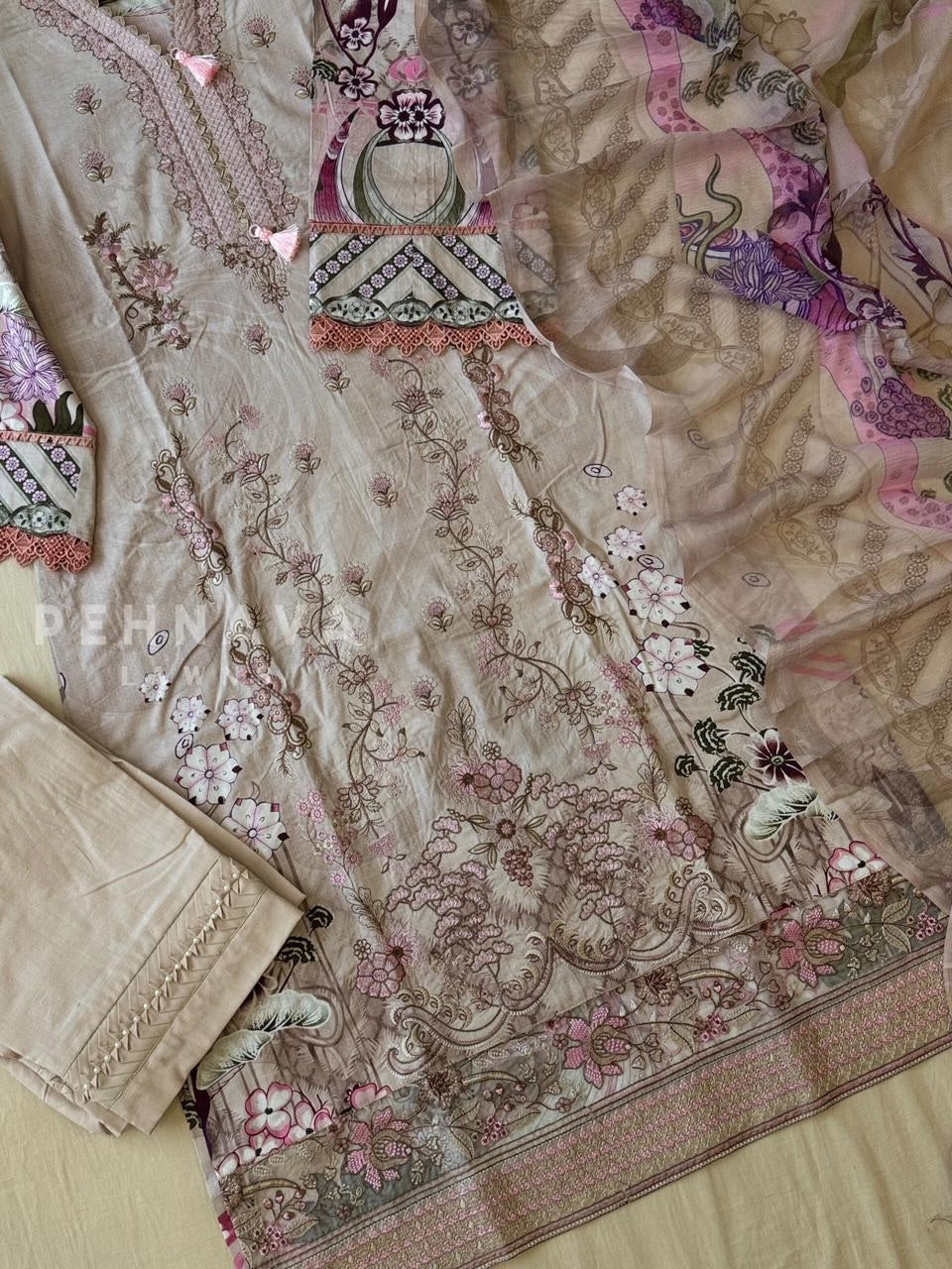 Floral Embroidered Cotton Suit -4108