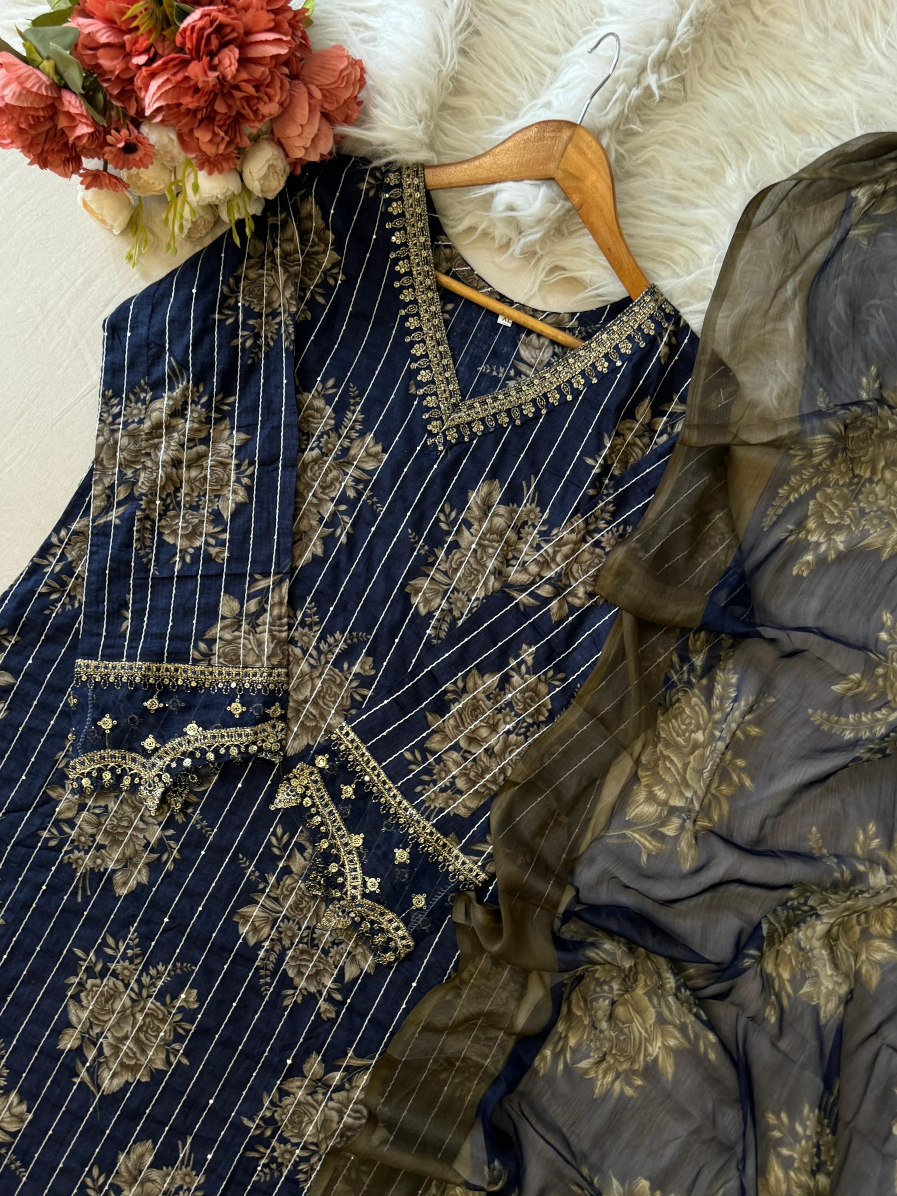 Elegant Blue Floral Printed -5031