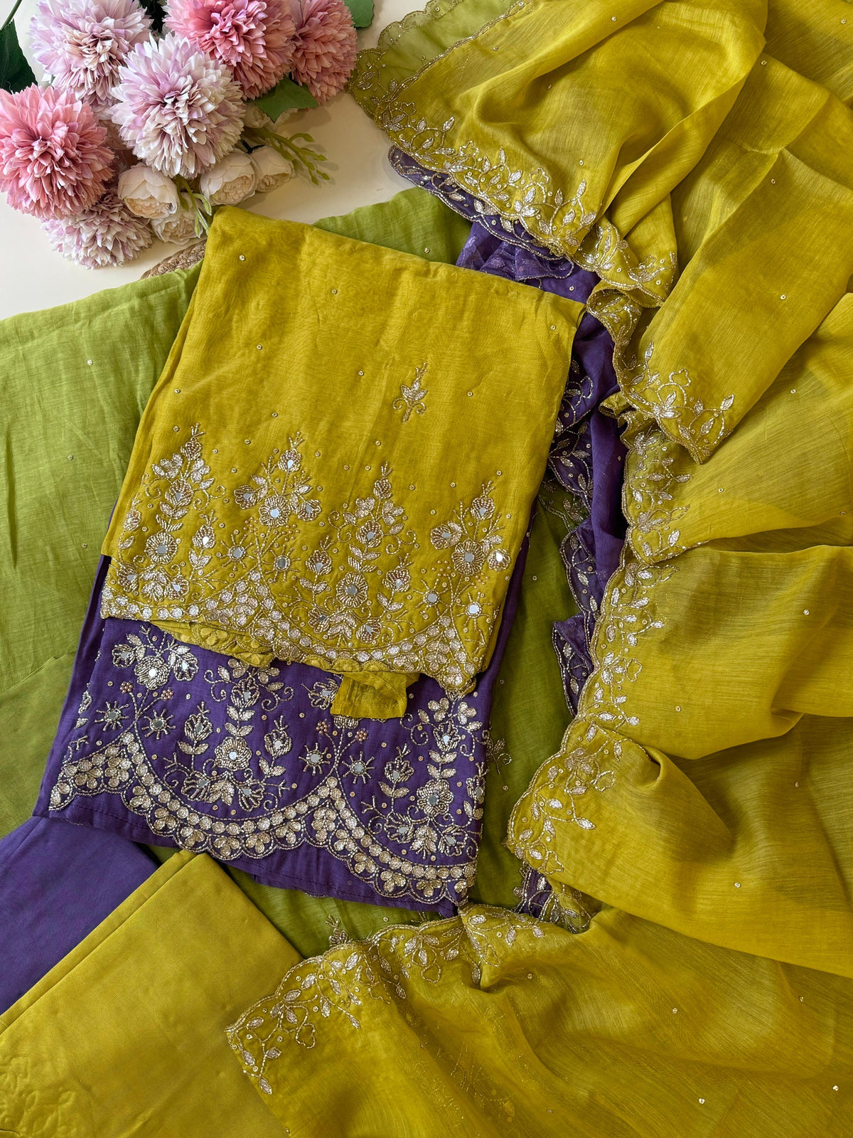 Pure Mulchandheri handworked Un-stitched suit-1628