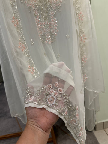 Premium Chiffon handwork suit with bottom and organza  hand  worked dupatta-2246