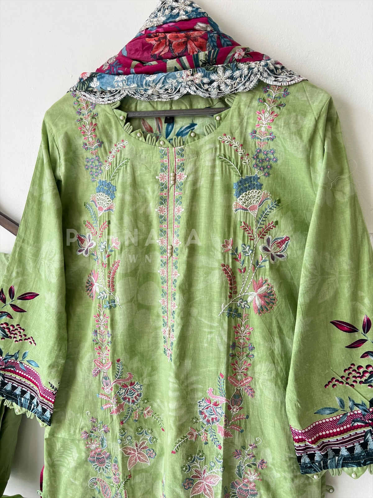 Embroidered Lawn Suit with Scallop Dupatta-1708 - Pehnava Lawns