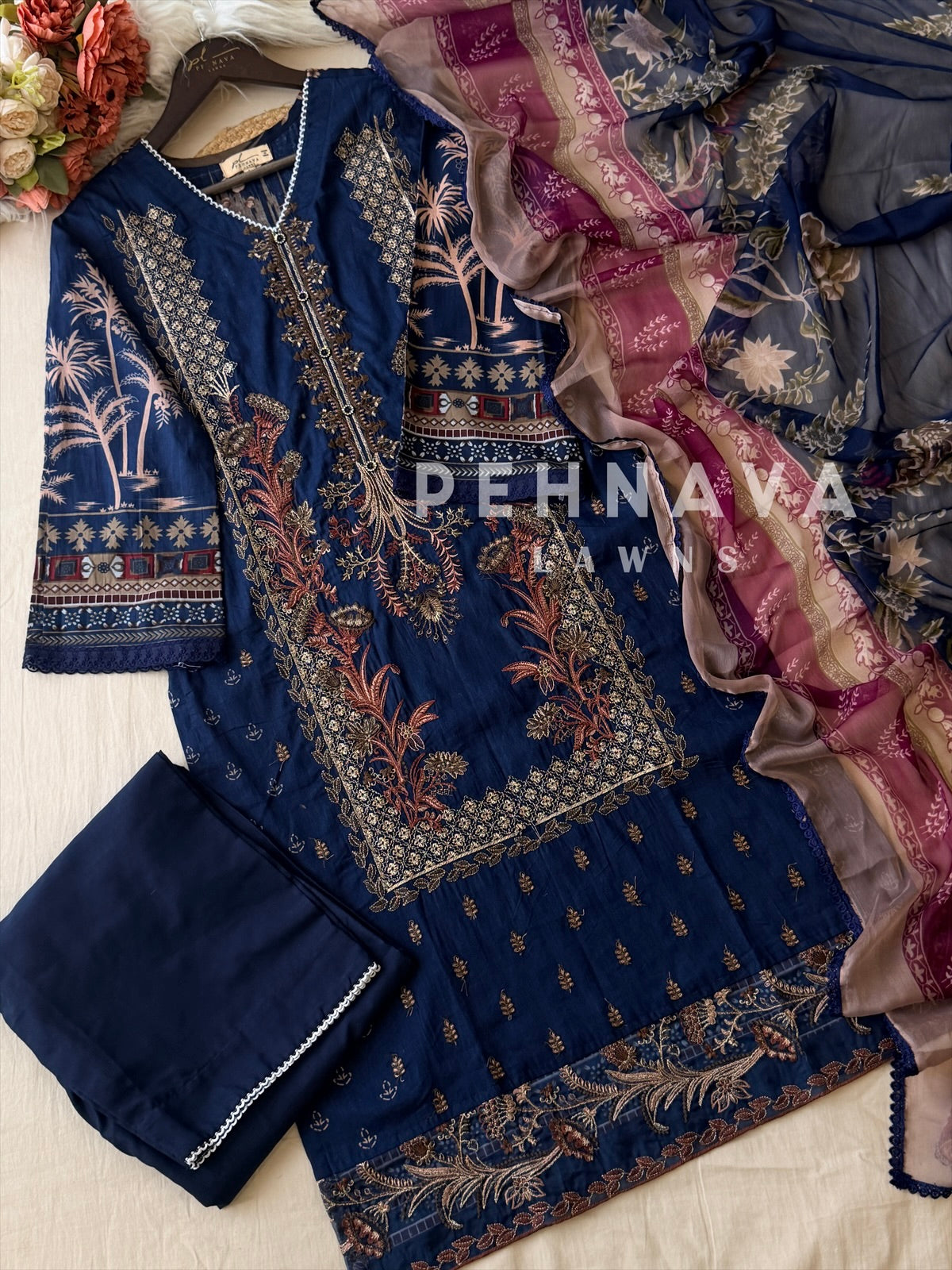 Cotton Embroidered suit 3374