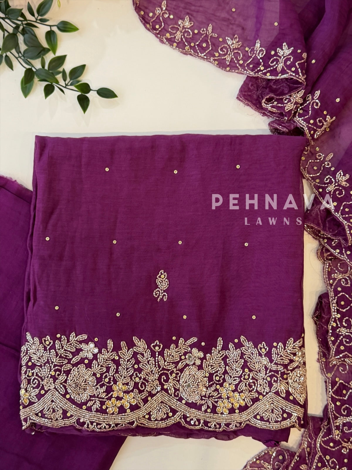 Chanderi Handworked Unstitched Suit-18566