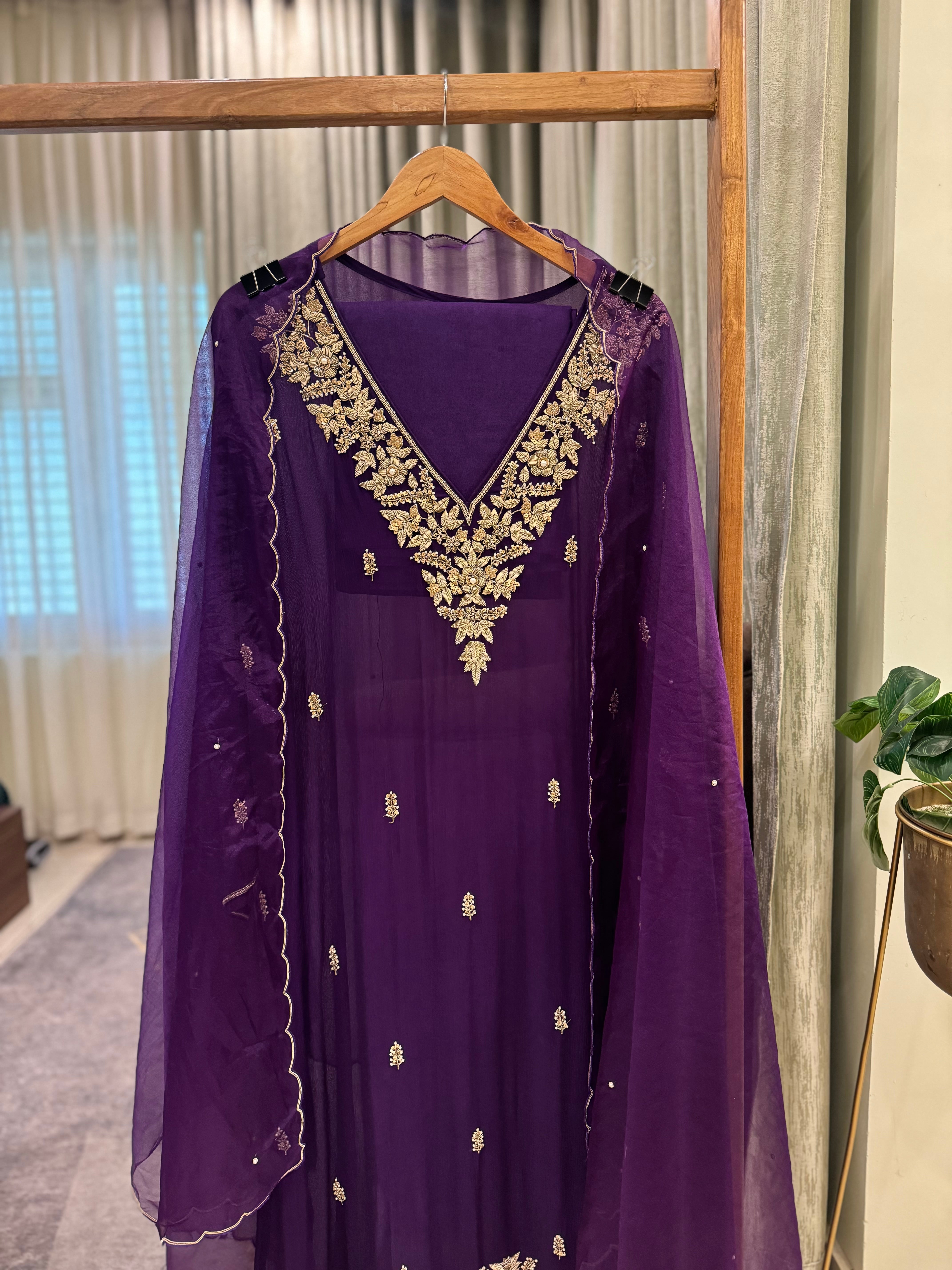 Premium chiffon handwork semi-stitched suit-with color options