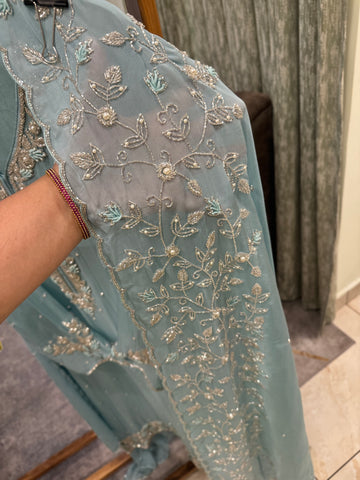 Premium organza  handwork suit with bottom and organza  hand  worked dupatta-1098