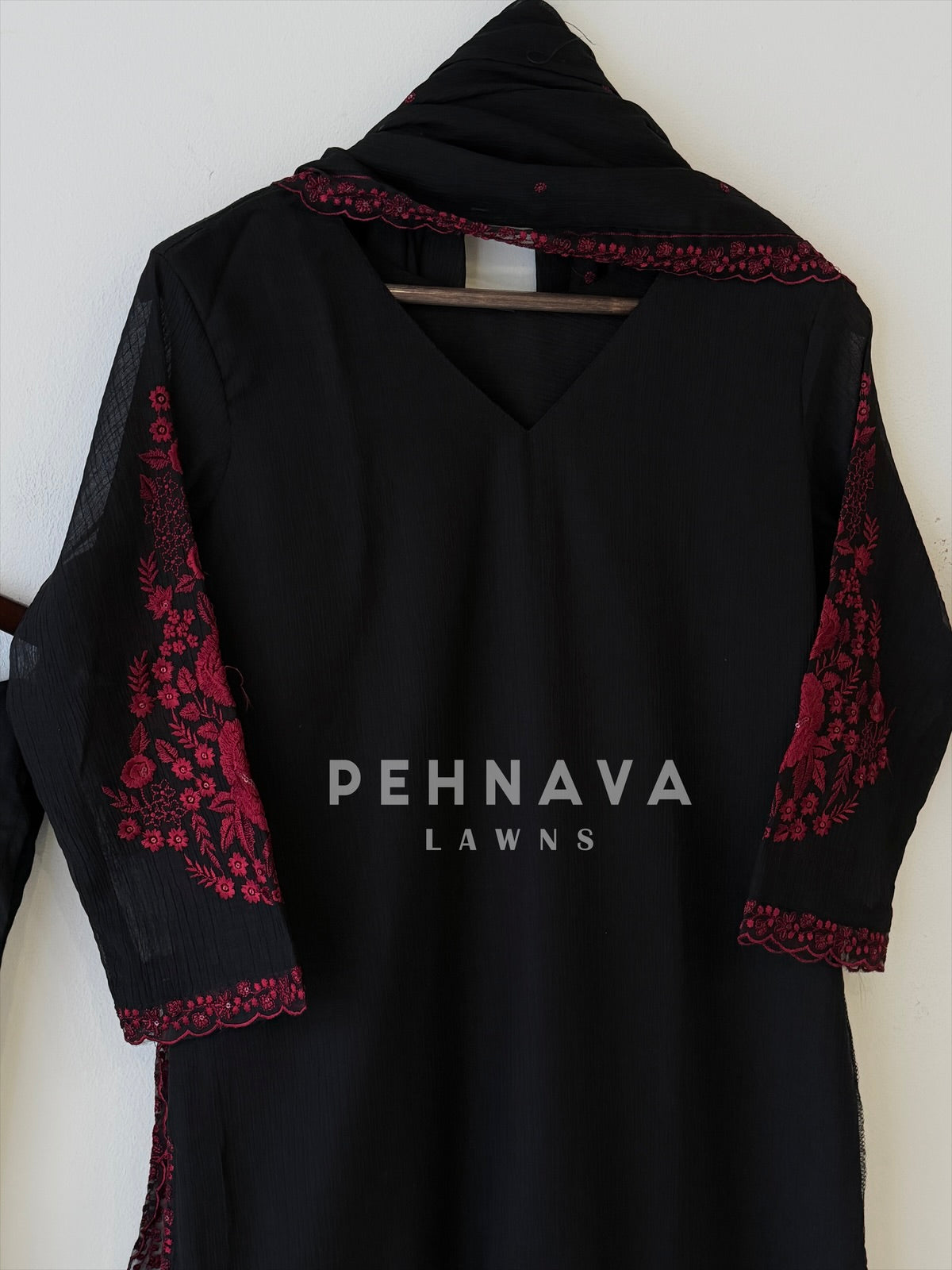 Crushed Cotton Embroidered Ensemble